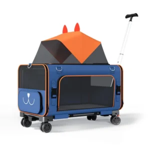 Oxford Pet Outing Stroller Shoulder Cat & Dog Carrier Small Handcart Handbag with Wheels Pet Trolley Bag