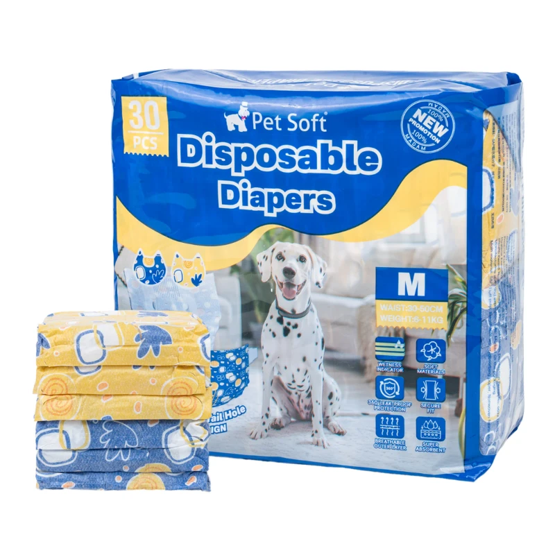 PET Soft 30PCS Super Absorbent Breathable Waterproof Female Dog Diapers for Puppy Custom Printed Paper Backsheet Small Dogs