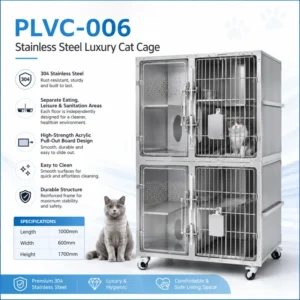 PLVC 006 Stainless Steel 304 Luxury Cat Cage Veterinary Pet Boarding Kennel with Separate Functional Areas