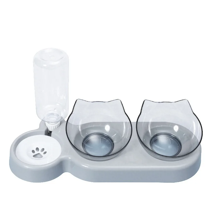 PP Automatic Pet Feeder 2 in 1 Double Bowl with Moisture Proof Spout for Dogs and Cats Indoor Outdoor Travel