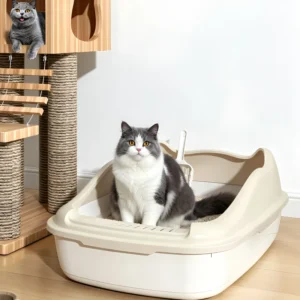 PP Cat Litter Box Semi Enclosed Large Capacity Easy to Clean Splash Proof Odor Control with Cat Litter Scoop