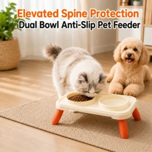 PP Plastic Elevated Cat Bowl Dual Compartment Food Water Feeder Neck Guard Anti Tip for Small Pets