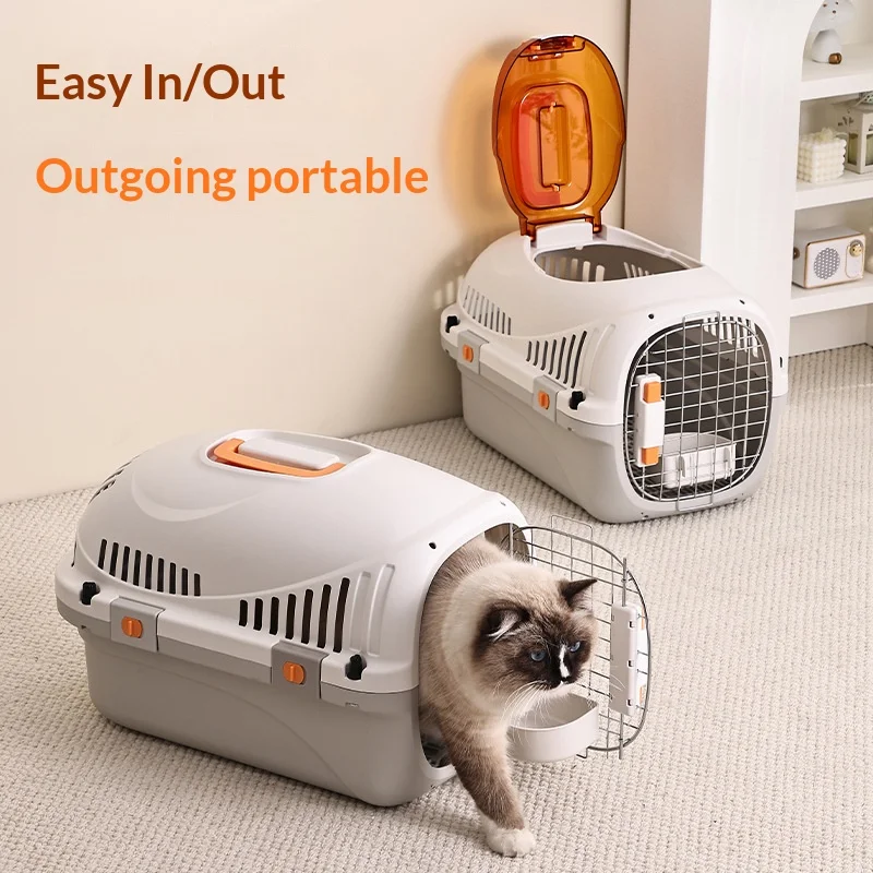 PP Plastic Pet Carrier Box, Airline Approved Dog Cat Travel Crate with Ventilation, Portable Pet Transport Cage