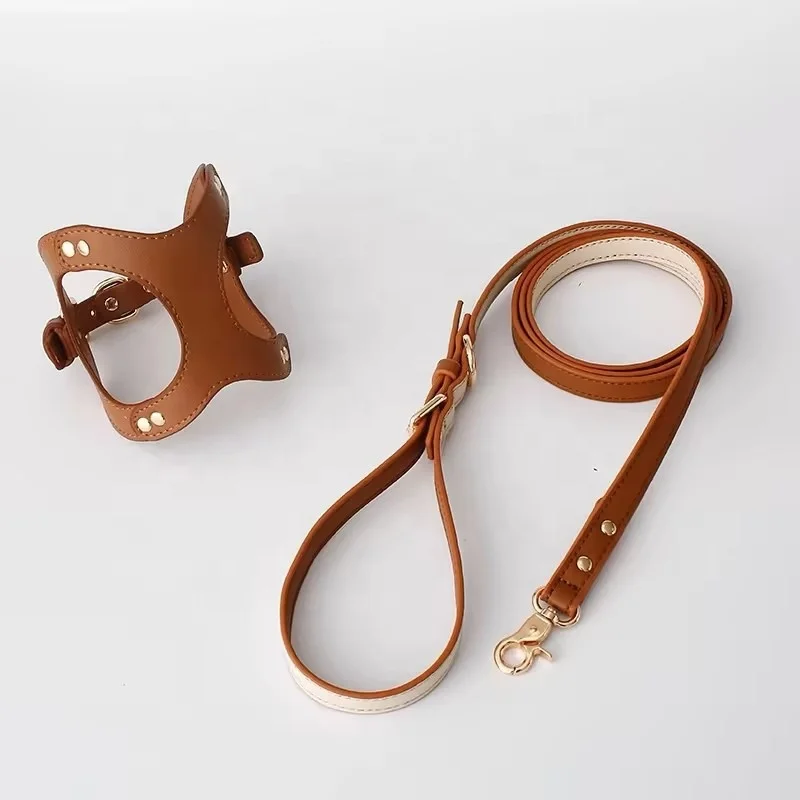 PU Dog Harness & Leash Waterproof Adjustable and Breathable with Durable Metal D Ring