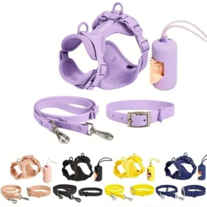 PU Dog Harness Set Elegant Modern Cartoon Adjustable Comfortable Waterproof Pet Collar Leash Customization Dog Chest Strap All