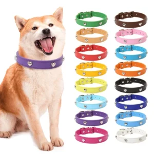 PU Leather Heart Design Adjustable Decorative Ins Style Pet Collar Cat Dog Monochrome Pattern