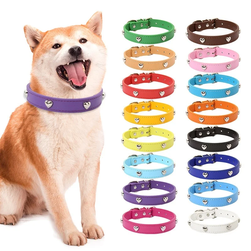 PU Leather Heart Design Adjustable Decorative Ins Style Pet Collar Cat Dog Monochrome Pattern