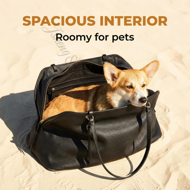 PU Leather Pet Carrier Tote Bag with Soft Inner Cushion 2 Way Carry Fashion Dog Handbag for Small Dogs Cats