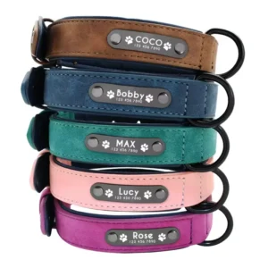PU Leather Pet Collar for Cat and Dog Adjustable with Custom Name Soft Personalized Multi Colors