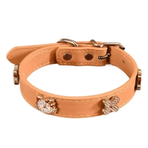 PU Material Pet Collar for Small Medium Dogs and Cats Teddy Bear Design Pearls Rhinestones All Seasons
