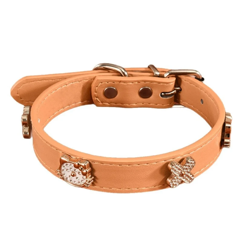 PU Material Pet Collar for Small Medium Dogs and Cats Teddy Bear Design Pearls Rhinestones All Seasons