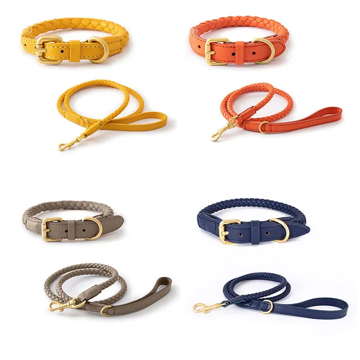 PU Weaved Pet Collar Dog Collar Leash Two pieces Set