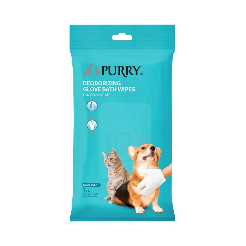 PURRY Super Comfortable Extra Soft Thick Non-Woven Pet Cleaning Gloves Eco-Friendly Wet Mitt Wipes for Cat and Dog