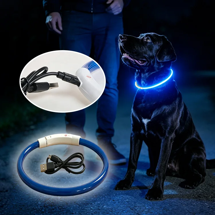 PVC Light Strip Rechargeable Pet Collar Adjustable Cuttable Dog Chain for Outdoor Playing Walking at Night