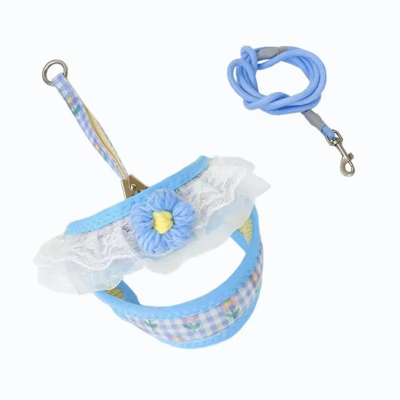 Padded Polyester Pet Dog Leash and Harness Vest Set with Buckle Closure for Small Dogs