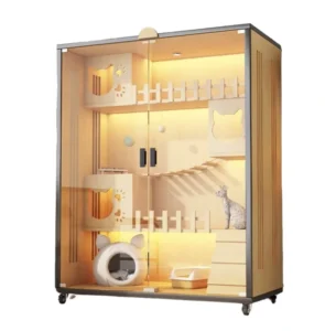 Panoramic Pet Cat Villa with LED Luxury Wooden Cat House Deluxe Modern Customizable Large Pet Cage Premium Pet Nest