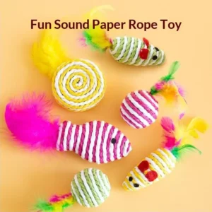 Paper Cord Pet Chew Toys Durable Scratching Balls Feathers Self-Amusement Stress Relief Custom Cat Toys
