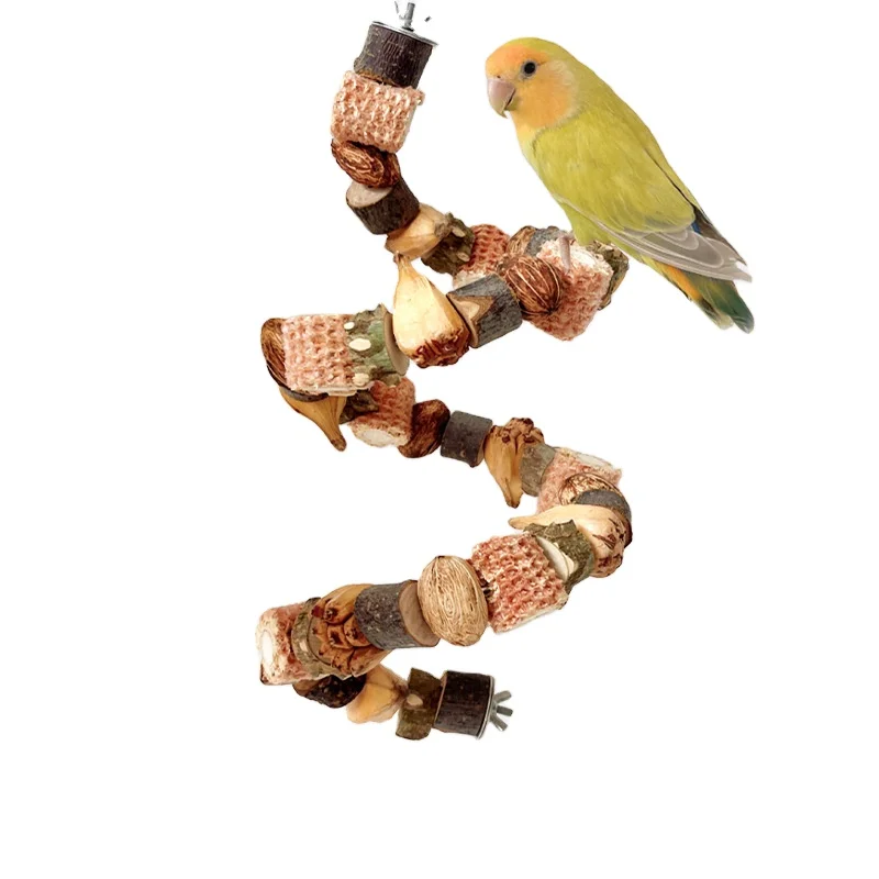 Parrot Bird Chewing Toy Foraging Gnawing Grinding Teeth Wooden Bite String Snack Box Hamster Landscaping Supplies