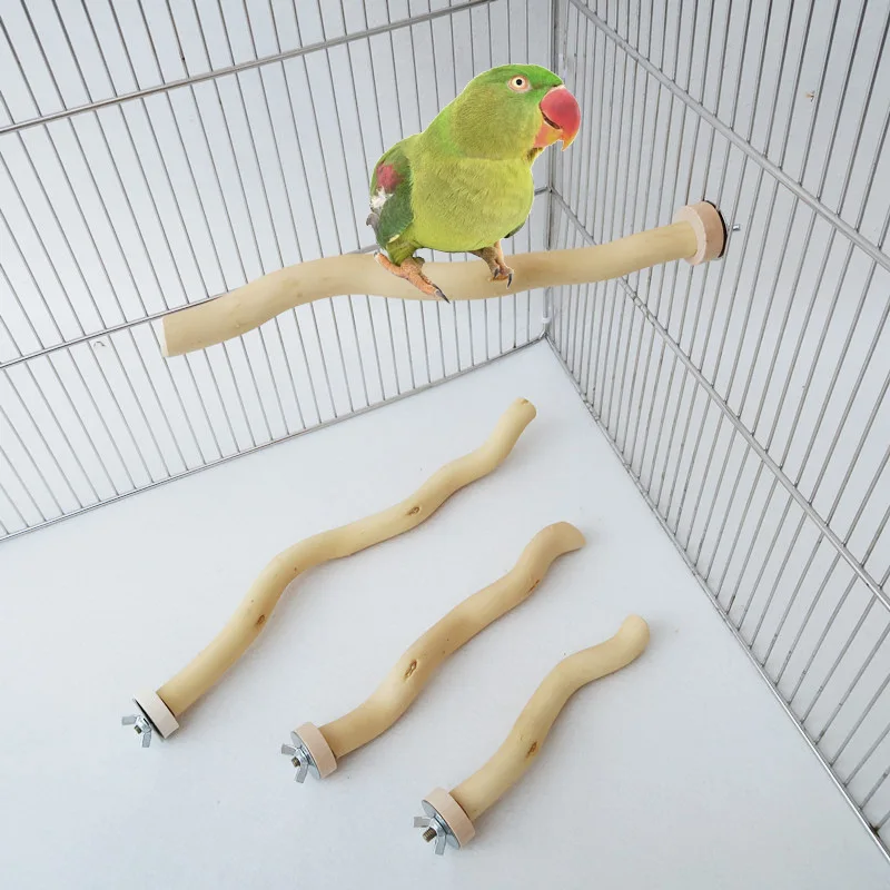 Parrot Bird Perch Stick Natural Dragon Wood Habitat Stick Solid Wood Curved Perch Pole Grinding Teeth Supplies with bolt nut