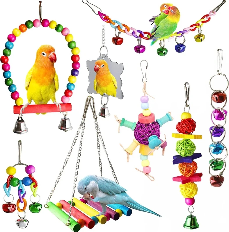 Parrot Bird Toys Bird Cage Swing Standing Crossbreed Parrot Chewing Toys Puzzle Bird Toys Combo Set