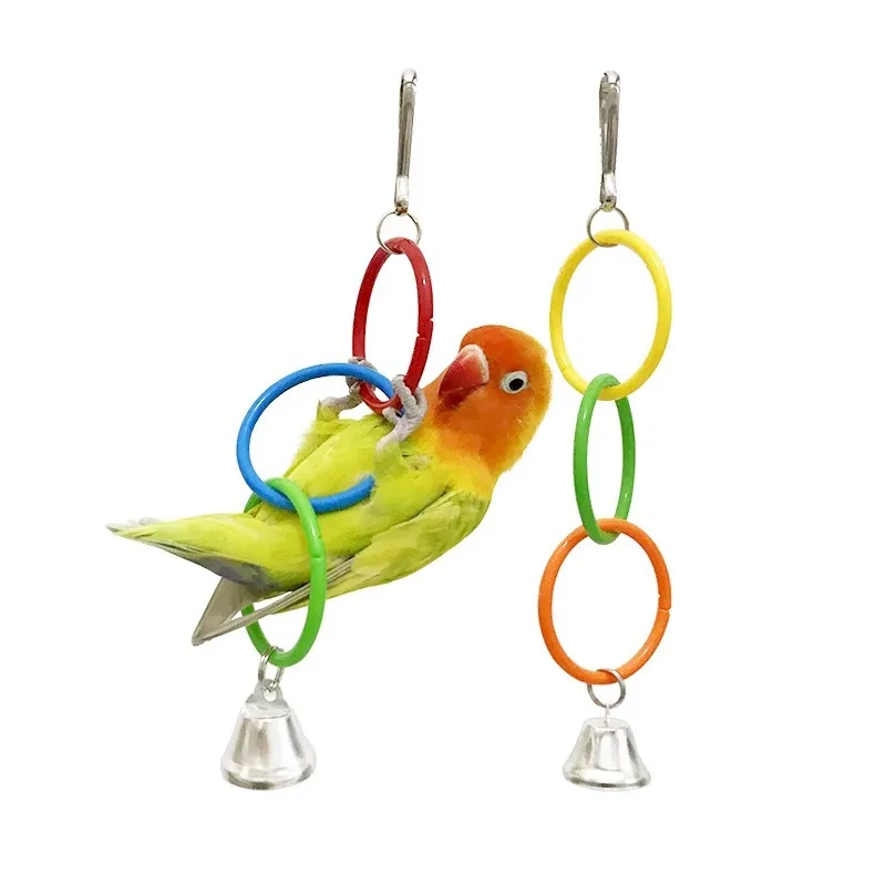 Parrot Climbing DIY Plastic Ring Toy Non Toxic Durable Bell Hanging Cage Toy for Small Medium Parrots Pet Supplies