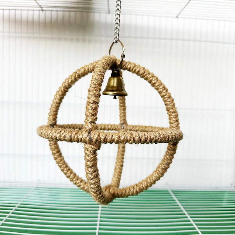 Parrot Gnawing on Delicate Ball Toy Hemp Rope Hanging Ring Bird Toy Cage Swing Small Pet Supplies Small Size