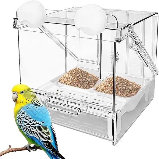 Parrot Incubator Multifunctional Bathing Basin Splash Proof Square Feeding Bowl Monk Parrot Peony Bird Supplies Cage Bird Bird