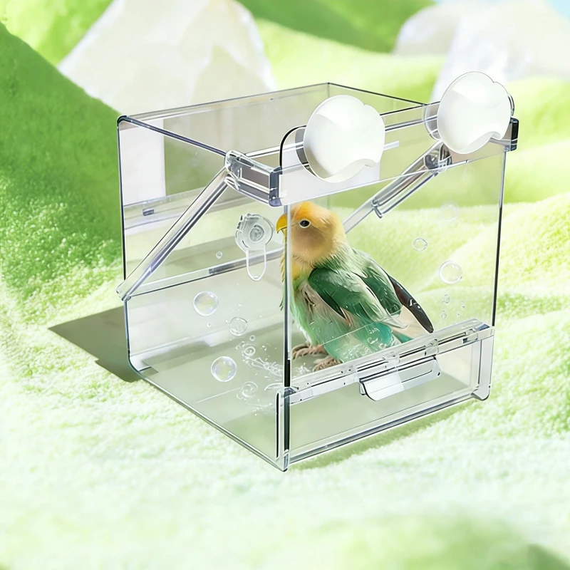 Parrot Incubator Multifunctional Bathing Basin Splash-Proof Square Feeding Bowl Monk Parrot Peony Bird Supplies