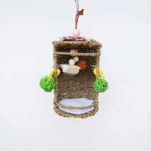 Parrot Toy Grass Woven Bird Nest with Fruit and Cuttlefish Bone for Chewing Teeth Grinding and Hiding Combination Supplies