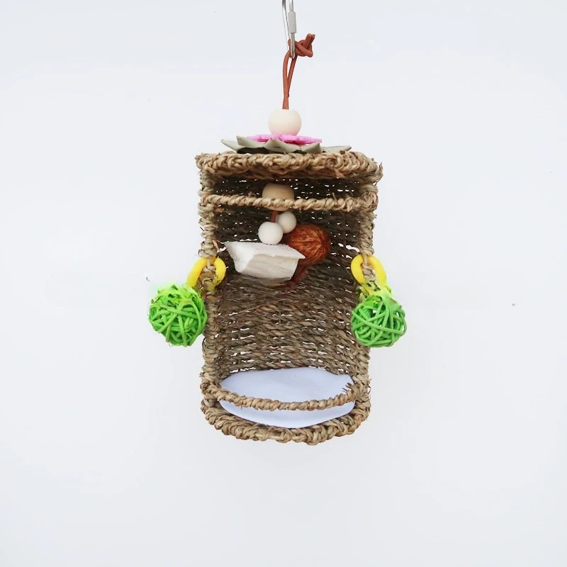 Parrot Toy Grass Woven Bird Nest with Fruit and Cuttlefish Bone for Chewing Teeth Grinding and Hiding Combination Supplies