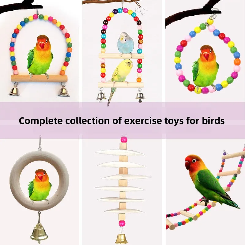 Parrot Toy Ladder Swing with Bell Round Bird Toy Station Rack Pet Supplies