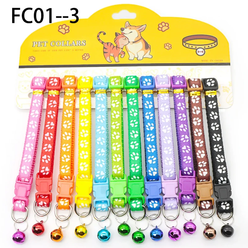Paw Printed Pet Collars Collection Collar Dog Multiple Colors 12 Pack Cat Collar With Bells