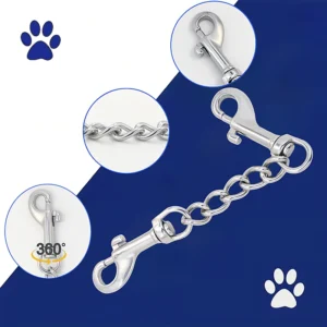 Personalized 304 Stainless Steel Dog Harness Strap Collar with Double Ended Safety Clip Spare Buckle Belt Connector for Pets