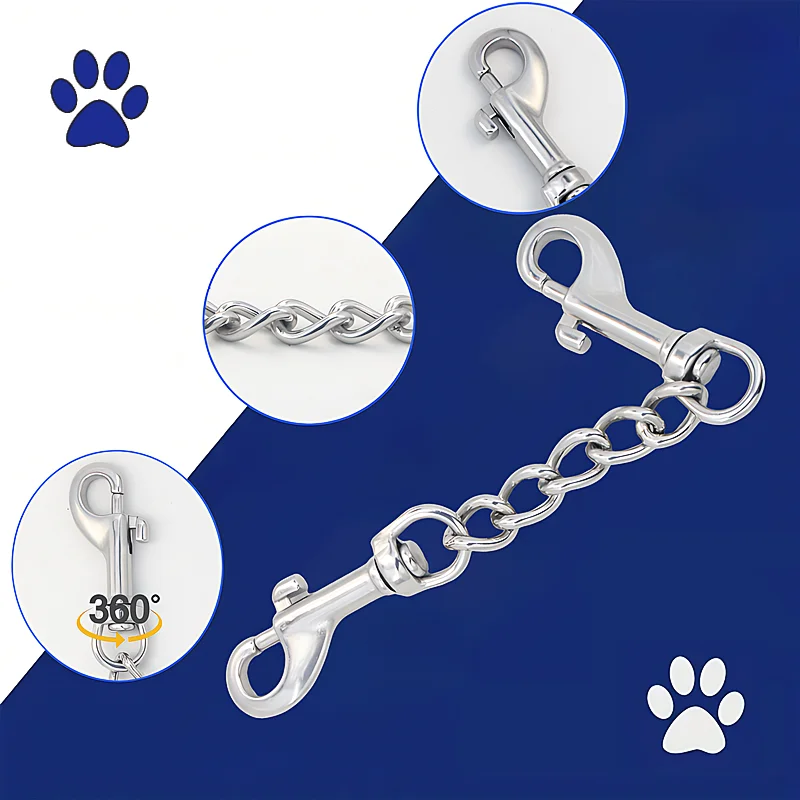 Personalized 304 Stainless Steel Dog Harness Strap Collar with Double Ended Safety Clip Spare Buckle Belt Connector for Pets