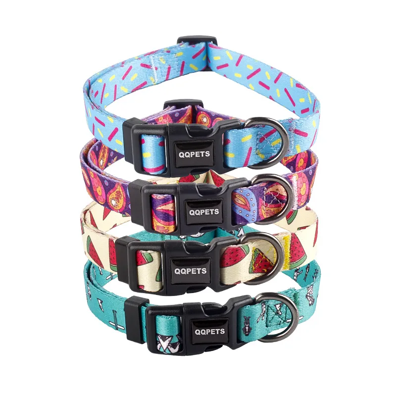 Personalized Colorful Printed Dog Collar With Leash Custom Pet Collar