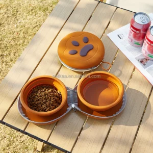 Personalized Eco Friendly Foldable Waterproof Slow Feeder Pet Feeding Bowl Food Grade Silicone Two in One Food Water Travel Bowl