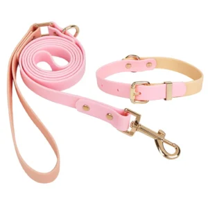 Personalized Fashion Solid PVC Dog Collar and Leash Set with Ribbons Waterproof Anti Dirt Dog Leash