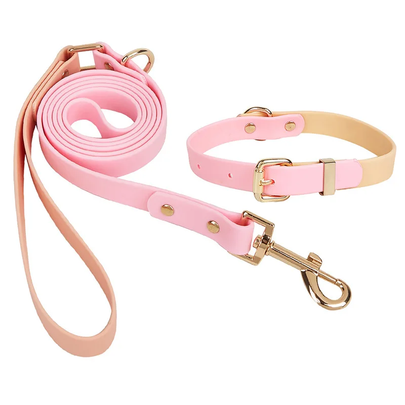 Personalized Fashion Solid PVC Dog Collar and Leash Set with Ribbons Waterproof Anti Dirt Dog Leash