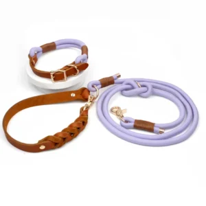 Personalized Leather Dog Collar Handbraided Adjustable Training Necklace Collar Leash for Small Medium Pets