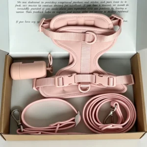 Personalized Luxury Custom Premium Manufacturer No Pull Cat Pet PVC Dog Collar Leash Harness Set with Poop Bag Holder