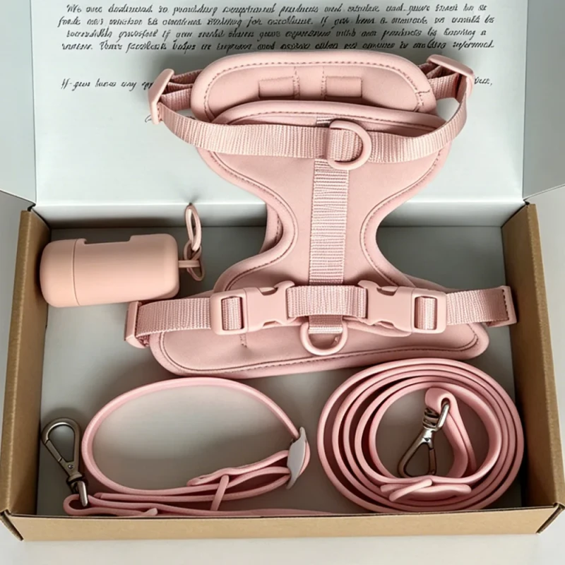 Personalized Luxury Custom Premium Manufacturer No Pull Cat Pet PVC Dog Collar Leash Harness Set with Poop Bag Holder