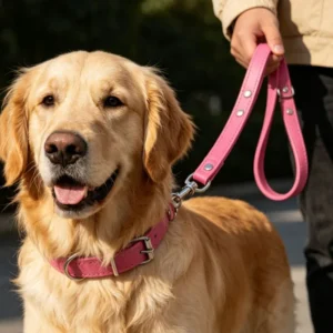 Personalized Padded Soft Solid Multi Size PU Adjustable Pet Collar and Leash Set for Dogs Daily Walking Use