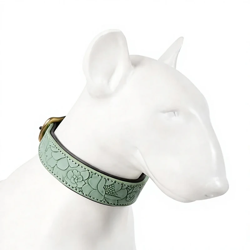 Personalized Patterned Leather Pet Collar Customizable Logo Large Dog Neck Circle for Gift Pet Supplies