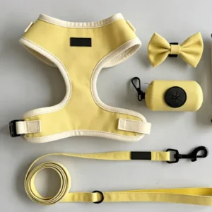 Personalized Pet Dog Harness Set Solid Pattern Breathable Fashion 3 Buckles Adjustable Luxury No Pull Harness