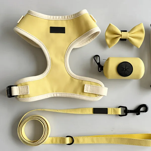Personalized Pet Dog Harness Set Solid Pattern Breathable Fashion 3 Buckles Adjustable Luxury No Pull Harness