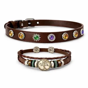 Personalized Solid Leather Dog Collar with Quick Release Feature and Elegant Crystal Beading