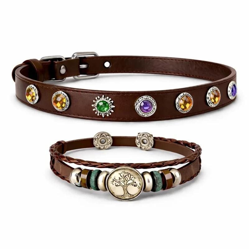Personalized Solid Leather Dog Collar with Quick Release Feature and Elegant Crystal Beading