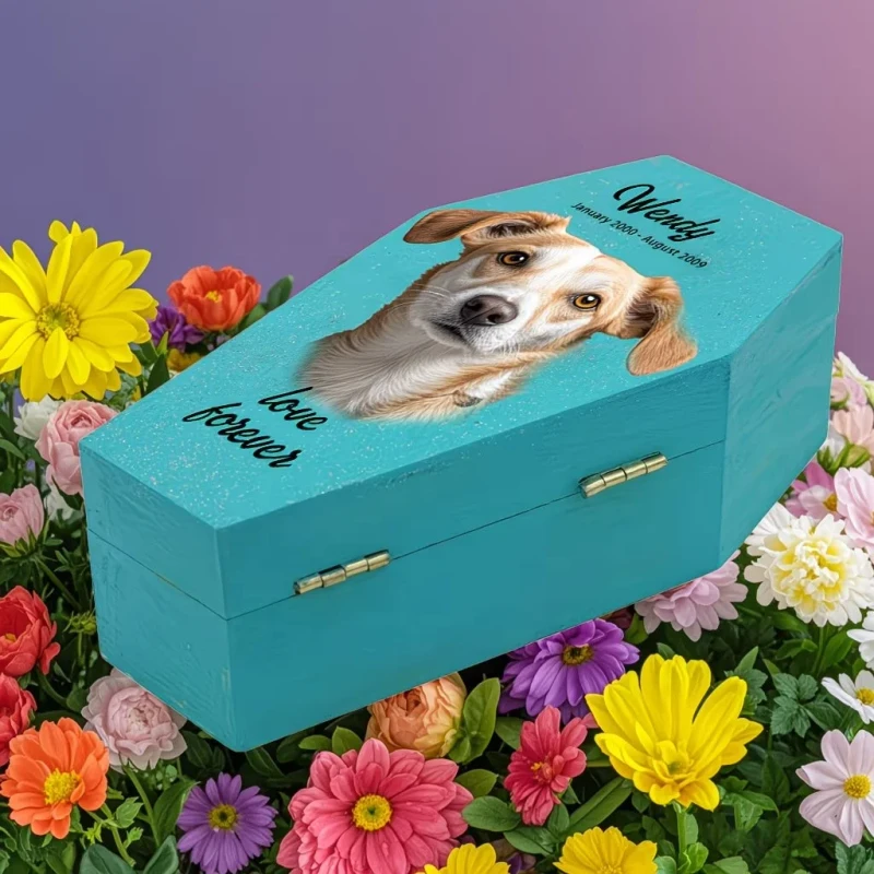 Personalized Wooden Pet Urn Casket Multi Size Custom Dog Cat Funeral Memorial Box