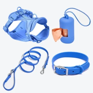 Pet 4 in 1 PVC Durable Waterproof Harness Set Pet friendly Dog Harness With Poop Bag Dispenser