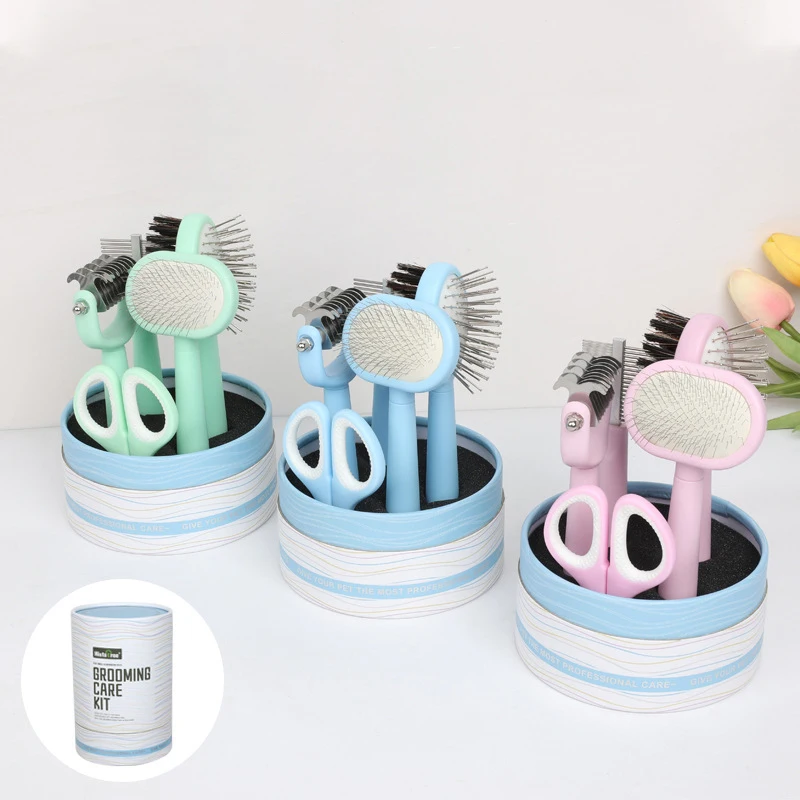 Pet Accessories Cat Cleaning Pet Brush Nail Clippers Five Pieces Kit Dog Hair Remover Brush Grooming Set